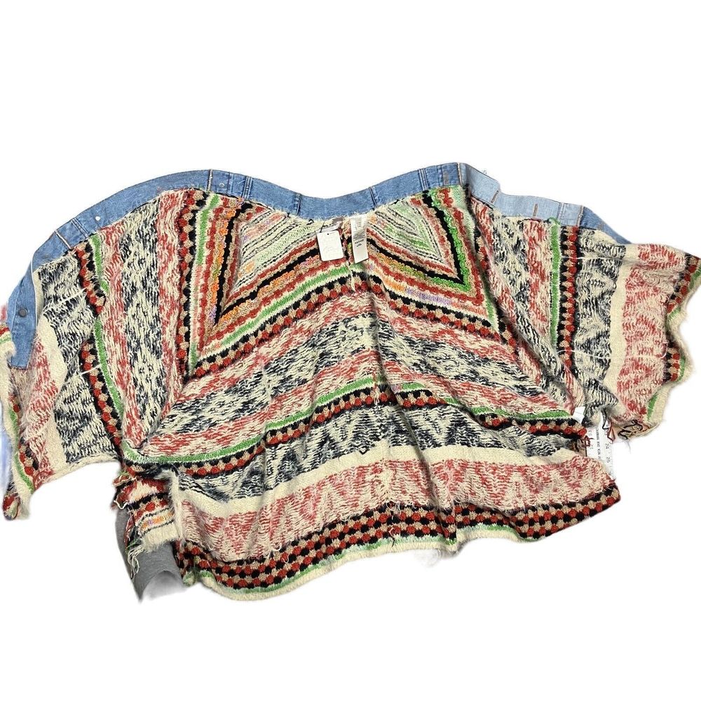 Free People Womens XS/S Running Wild Poncho Desert Combo Denim Oversized - Picture 4 of 8